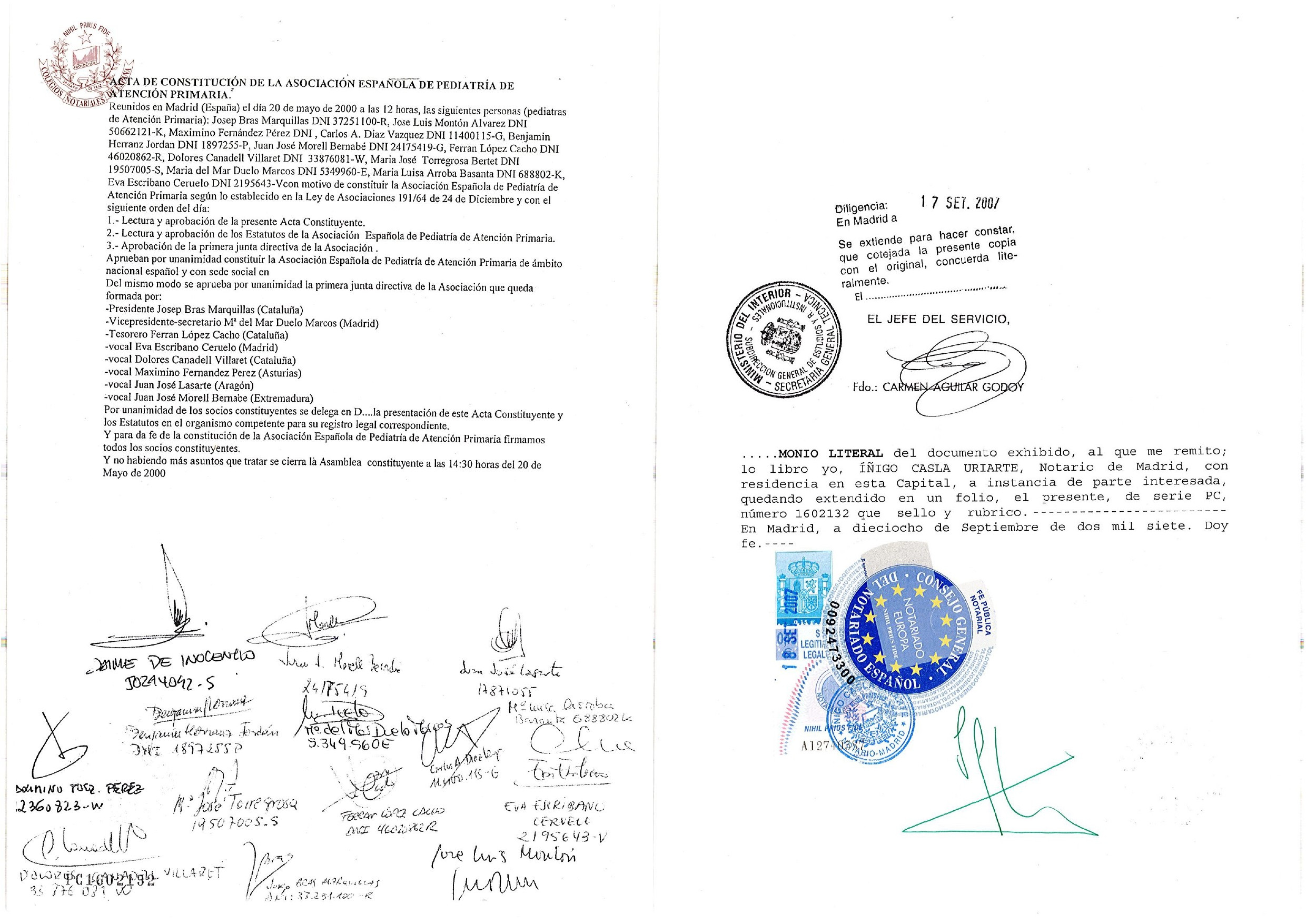 Acta de constitución de la AEPap firmada el 20 de mayo de 2000 (págs. 1 y 2)