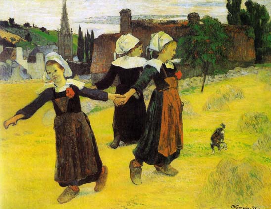 Tres niñas bretonas bailando. Paul Gauguin, 1888