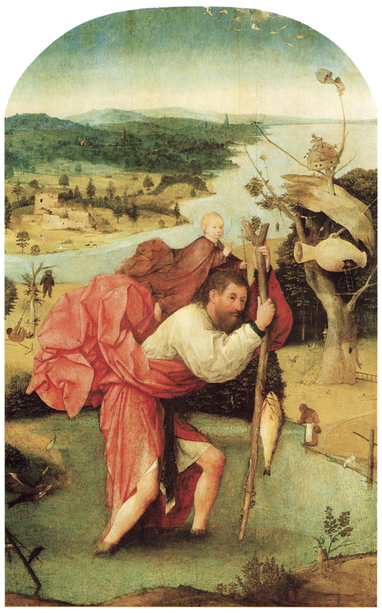 San Cristóbal cargando al Niño Jesús. El Bosco, 1490