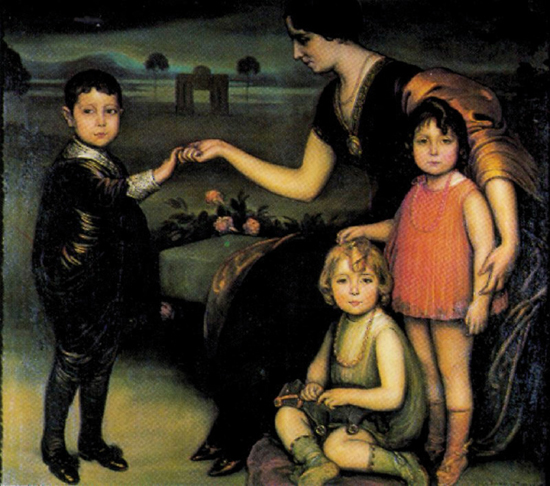 Doña Consuelo Martínez de Aísa con sus hijos
